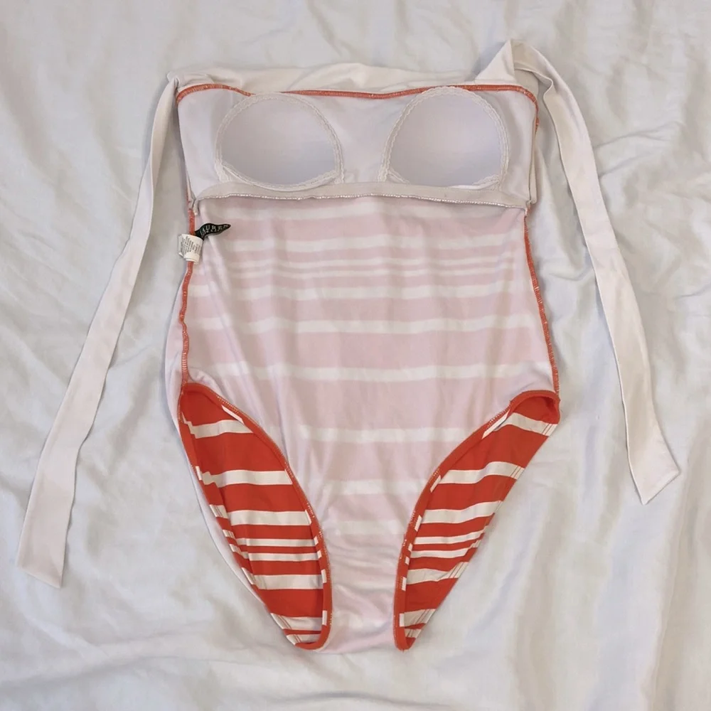 Lauren Ralph Lauren orange and white striped swimsuit - Picture 4 of 6